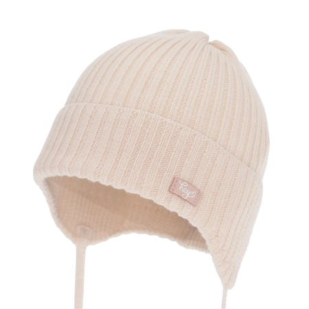 Czapka jesienna, wiosenna dla dziewczynki, 100% wełniana merino, jasnoróżowa Koya-2