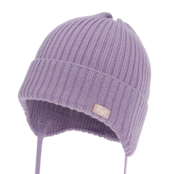 Czapka jesienna, wiosenna dla dziewczynki, 100% wełniana merino, fioletowa Koya-1