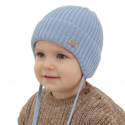Czapka jesienna, wiosenna dla chłopca, 100% wełniana merino, błękitna Glint-1