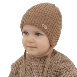 Czapka jesienna, wiosenna dla chłopca, 100% wełniana merino, camel Glint-1