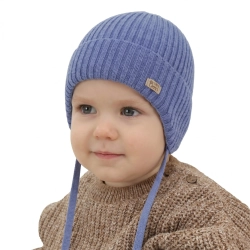Czapka jesienna, wiosenna dla chłopca, 100% wełniana merino, niebieska Glint-1