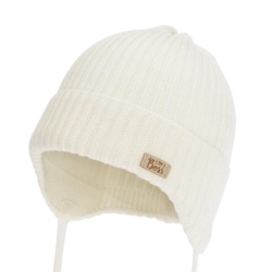 Czapka jesienna, wiosenna dla chłopca, 100% wełniana merino, kremowa Glint-1