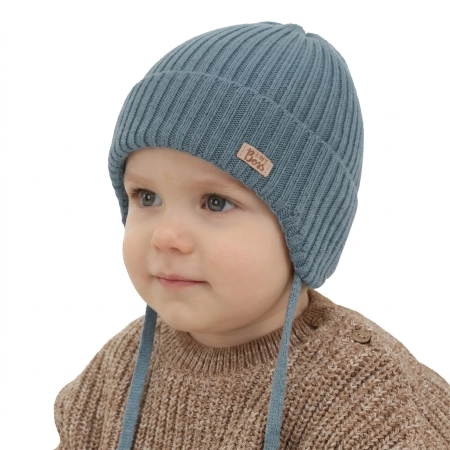 Czapka jesienna, wiosenna dla chłopca, 100% wełniana merino, niebieska Glint-1