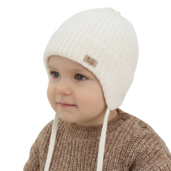Czapka jesienna, wiosenna dla chłopca, 100% wełniana merino, biała Glint-1