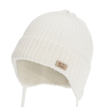 Czapka jesienna, wiosenna dla chłopca, 100% wełniana merino, biała Glint-2