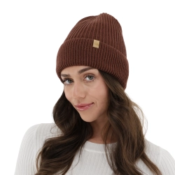 Czapka zimowa damska, brązowa, 100% wełniana merino Isla-1