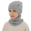 Czapka i komin dla chłopca jesienny, wiosenny komplet, jasnoszary, 100% wełniany merino Kimu-1