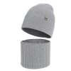 Czapka i komin dla chłopca jesienny, wiosenny komplet, jasnoszary, 100% wełniany merino Kimu-3