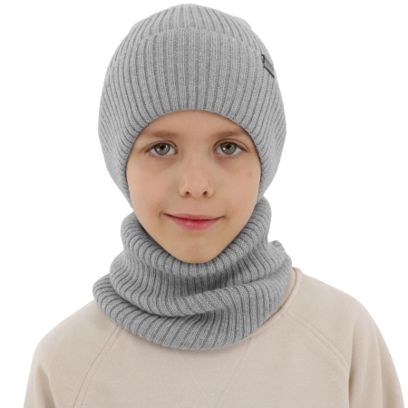 Czapka i komin dla chłopca jesienny, wiosenny komplet, jasnoszary, 100% wełniany merino Kimu-2