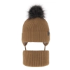 Czapka i komin dla chłopca zimowy komplet, camel, z pomponem, wiązany Honed-2