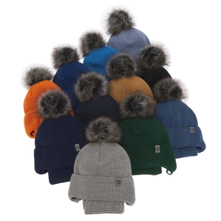 Czapka i komin dla chłopca zimowy komplet, camel, z pomponem, wiązany Honed-5