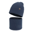 Czapka i komin dla chłopca jesienny, wiosenny komplet, ciemnoniebieski, 100% wełniany merino Kimu-1