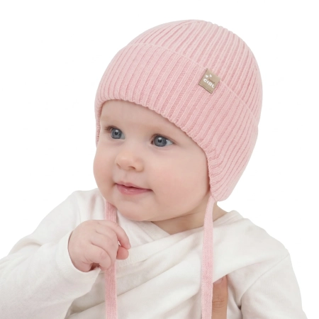 Czapka jesienna, wiosenna dla dziewczynki, 100% wełniana merino, różowa Frelia-1