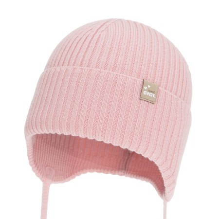 Czapka jesienna, wiosenna dla dziewczynki, 100% wełniana merino, różowa Frelia-2