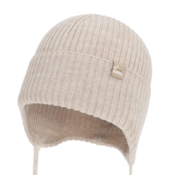 Czapka jesienna, wiosenna dla dziewczynki, 100% wełniana merino, beżowa Frelia-1