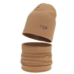 Czapka i komin dla chłopca jesienny, wiosenny komplet, camel, bawełniany Tinero-1
