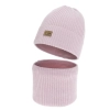 Czapka i komin dla dziewczynki zimowy komplet, z wełną merino, liliowy, Pyha-2