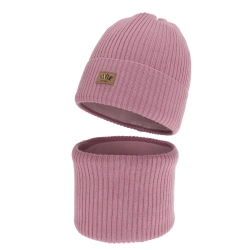 Czapka i komin dla dziewczynki zimowy komplet, z wełną merino, fioletowy, Pyha-1