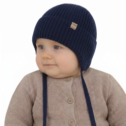 Czapka jesienna, wiosenna dla chłopca, 100% wełniana merino, granatowa Fenaro-1