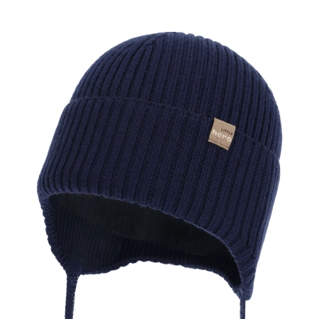 Czapka jesienna, wiosenna dla chłopca, 100% wełniana merino, granatowa Fenaro-2