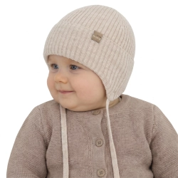 Czapka jesienna, wiosenna dla chłopca, 100% wełniana merino, beżowa Fenaro-1