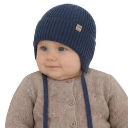 Czapka jesienna, wiosenna dla chłopca, 100% wełniana merino, ciemnoniebieska Fenaro-1