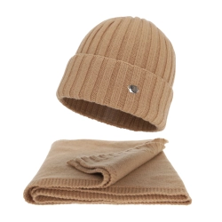 Czapka i szalik damski zimowy komplet, camel, wełna merino z kaszmirem, Zolira-1