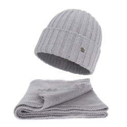 Czapka i szalik damski zimowy komplet, szary, wełna merino z kaszmirem, Zolira-1