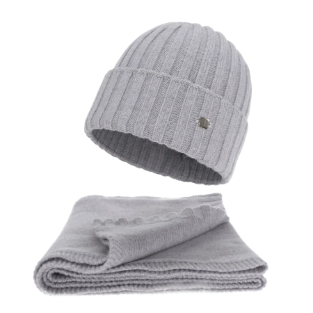 Czapka i szalik damski zimowy komplet, szary, wełna merino z kaszmirem, Zolira-1