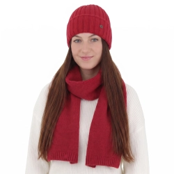 Czapka i szalik damski zimowy komplet, czerwony, wełna merino z kaszmirem, Zolira-1