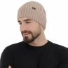 Czapka zimowa męska, beżowa, 100% wełniana merino Brevin-3