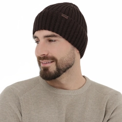 Czapka zimowa męska, brązowa, 100% wełniana merino Brevin-1