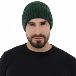 Czapka zimowa męska, zielona, 100% wełniana merino Brevin-1