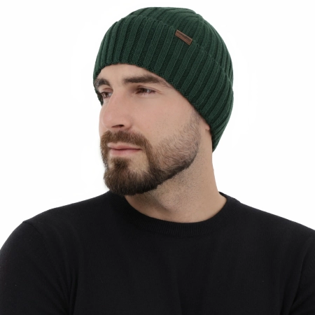 Czapka zimowa męska, zielona, 100% wełniana merino Brevin-3