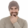 Czapka zimowa męska, ciemnobeżowa, 100% wełniana merino Brevin-1