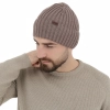 Czapka zimowa męska, ciemnobeżowa, 100% wełniana merino Brevin-3