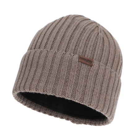 Czapka zimowa męska, ciemnobeżowa, 100% wełniana merino Brevin-2