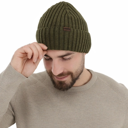 Czapka zimowa męska, khaki, 100% wełniana merino Brevin-3