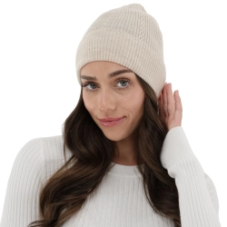 Czapka damska zimowa, jesienna, jasnobeżowa, 100% wełniana merino, Sogne-1