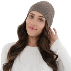 Czapka damska zimowa, jesienna, ciemnobeżowa, 100% wełniana merino, Sogne-1