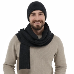 Czapka i szalik męski zimowy komplet, ciemnoszary, 100% wełniany merino Brivio-1