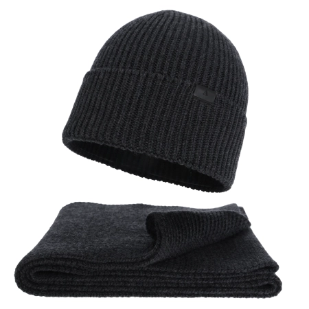 Czapka i szalik męski zimowy komplet, ciemnoszary, 100% wełniany merino Brivio-2