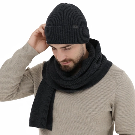 Czapka i szalik męski zimowy komplet, ciemnoszary, 100% wełniany merino Brivio-3