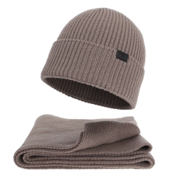 Czapka i szalik męski zimowy komplet, beżowy, 100% wełniany merino Brivio-1
