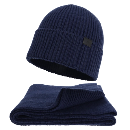 Czapka i szalik męski zimowy komplet, granatowy, 100% wełniany merino Brivio-1