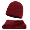 Czapka i szalik męski zimowy komplet, bordowy, 100% wełniany merino Brivio-1