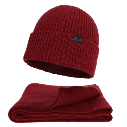 Czapka i szalik męski zimowy komplet, bordowy, 100% wełniany merino Brivio-1