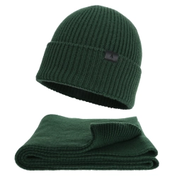 Czapka i szalik męski zimowy komplet, zielony, 100% wełniany merino Brivio-1