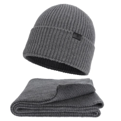 Czapka i szalik męski zimowy komplet, szary, 100% wełniany merino Brivio-1