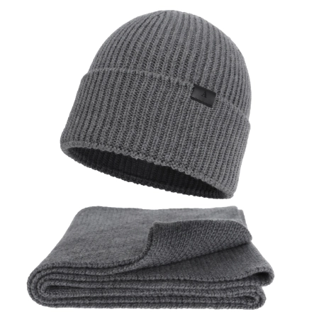 Czapka i szalik męski zimowy komplet, szary, 100% wełniany merino Brivio-1